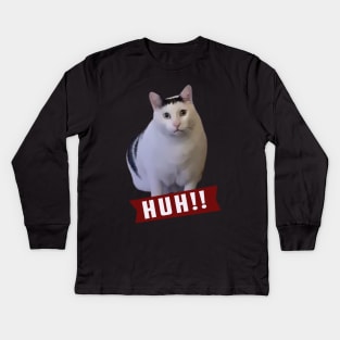 Huh Cat Meme: Funny newest sarcastic cat meme for cats lover Kids Long Sleeve T-Shirt